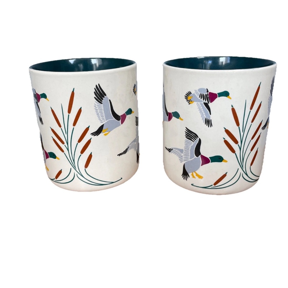 Vintage KIC Mallard Duck Ceramic Coffee Mug hunting Cabin Set Of 2 New With Tags - Picture 2 of 5